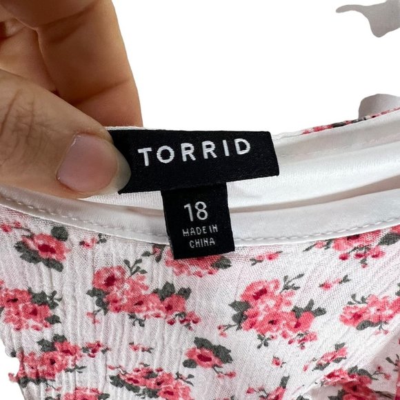 Torrid White Pink Floral Print Gauzy Sleeveless Sheath Dress 18 - Picture 3 of 11